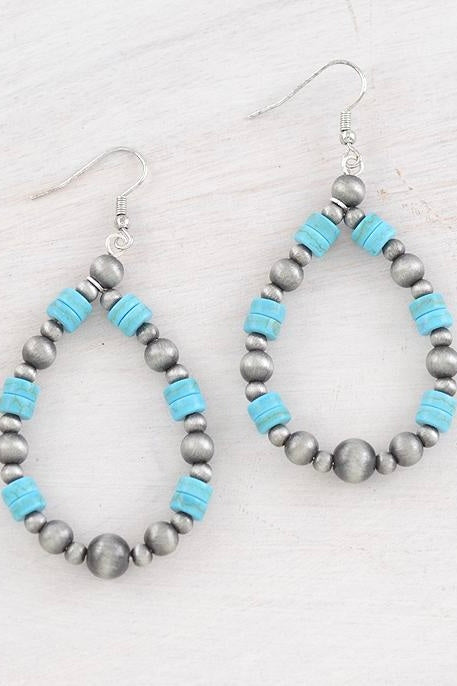 Turquoise Navajo Pearl Bead Teardrop Earrings