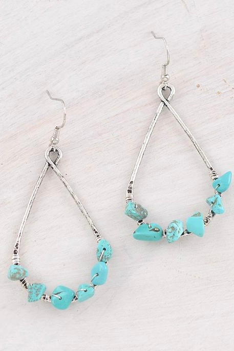 Turquoise Chip Stone Teardrop Earrings