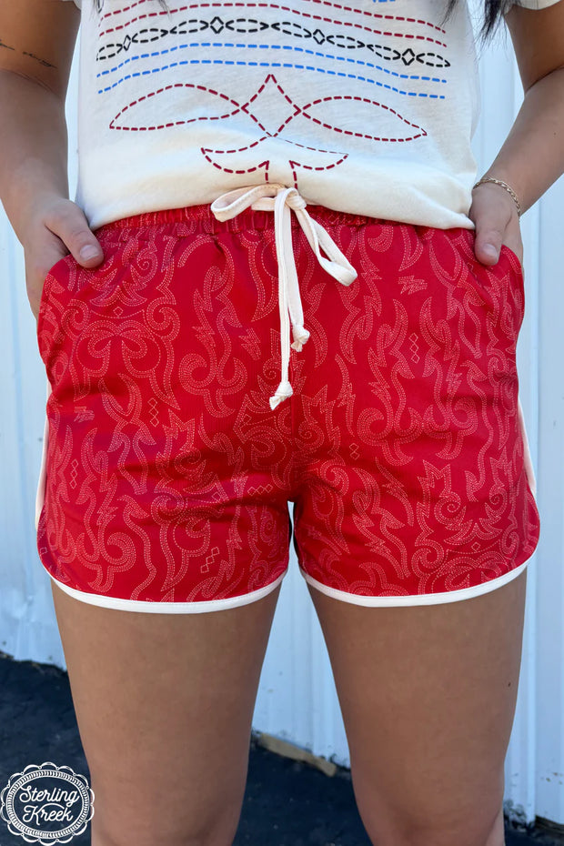 Raised Round Here Shorts- RED