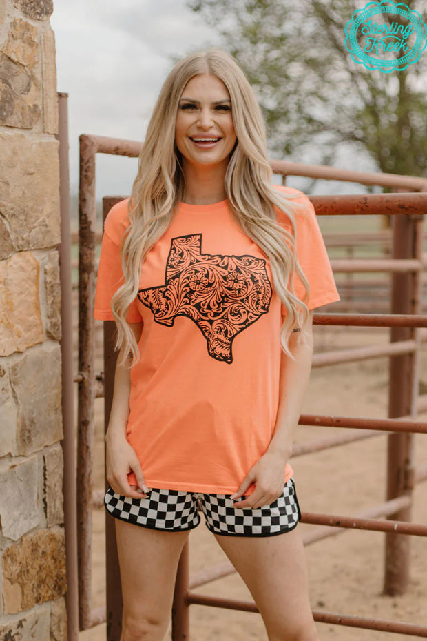 Tooled in Texas Neon Coral Tee