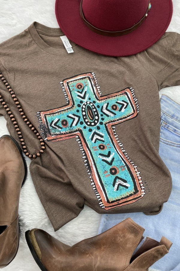 Turquoise Cross Tee