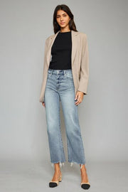 Kancan High Waist Raw Hem Cropped Wide Leg Jeans