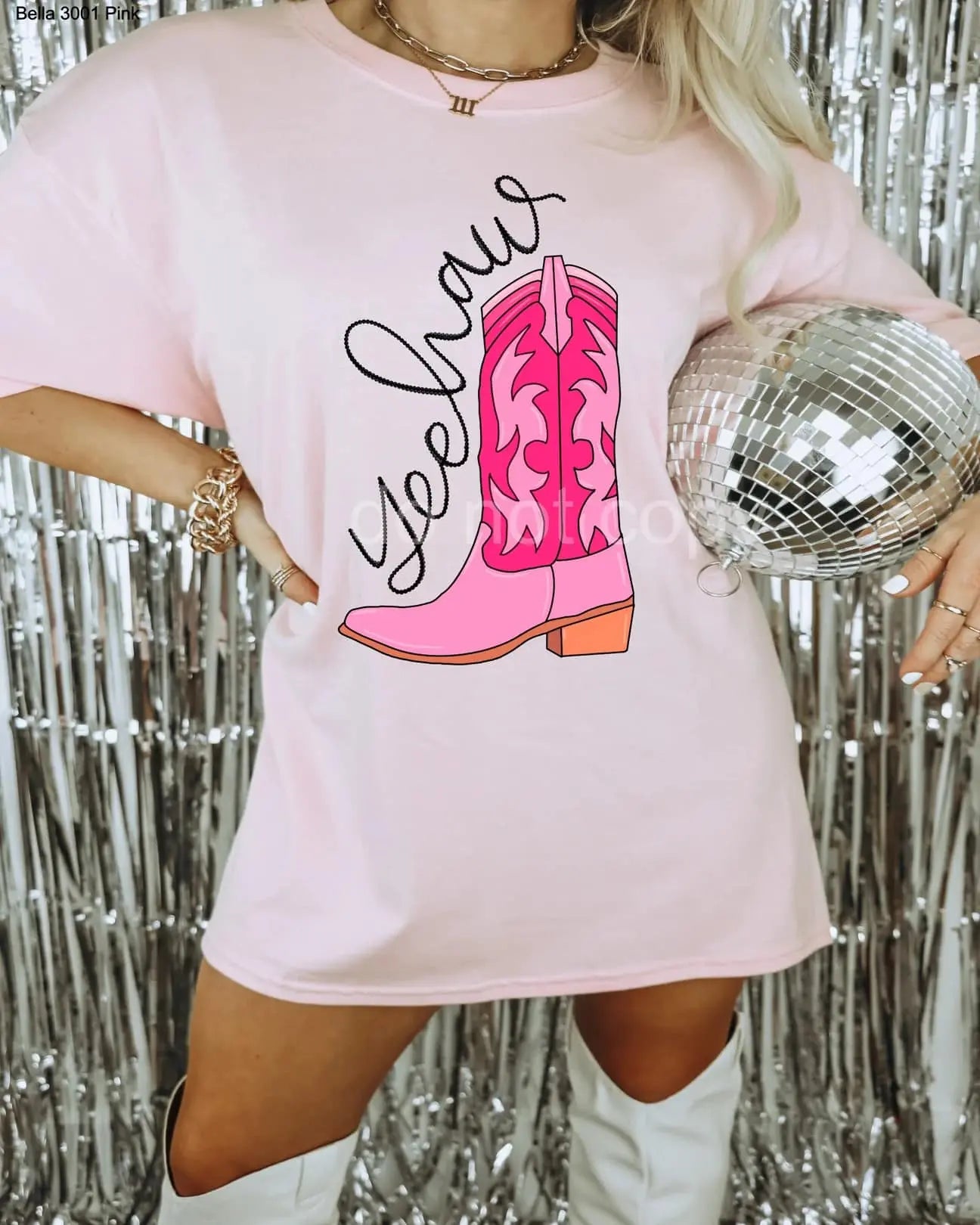 Yeehaw Pink Boot Tee Classy Southern Bling