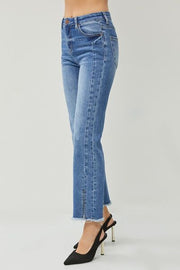 RISEN High Waist Raw Hem Slit Straight Jeans