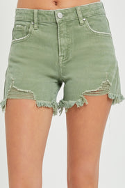 RISEN Mid Waist Frayed Hem Denim Shorts