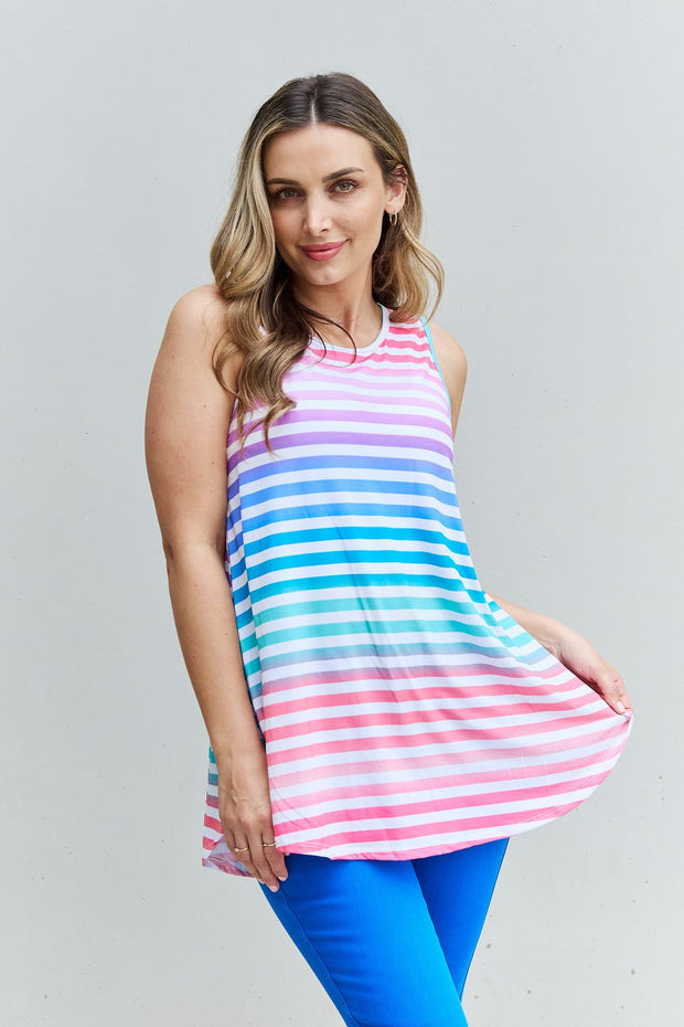 Heimish Love Yourself Full Size Multicolored Striped Sleeveless Round Neck Top