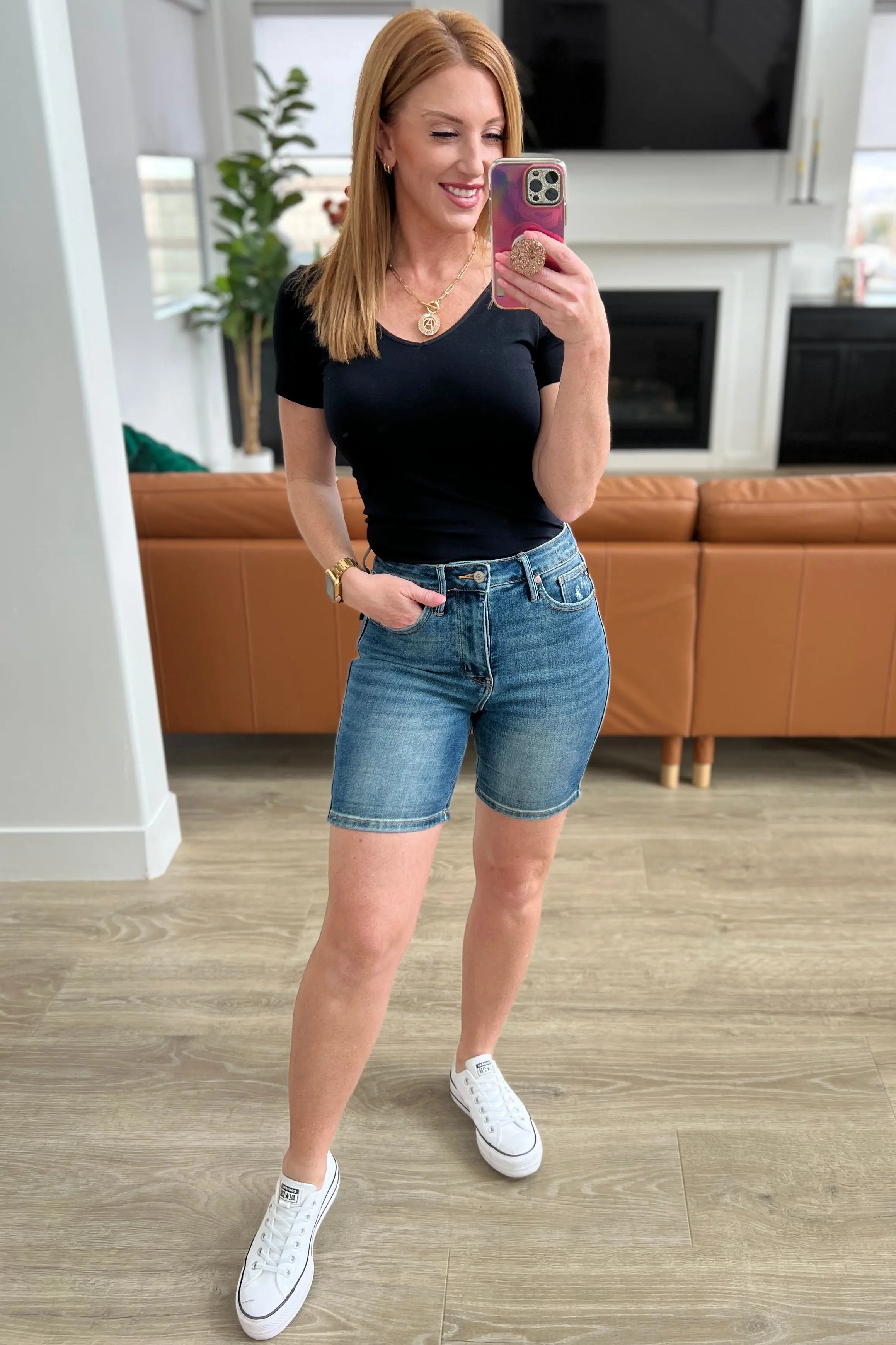 Jessica High Rise Control Top Vintage Wash Cuffed Shorts Ave Shops