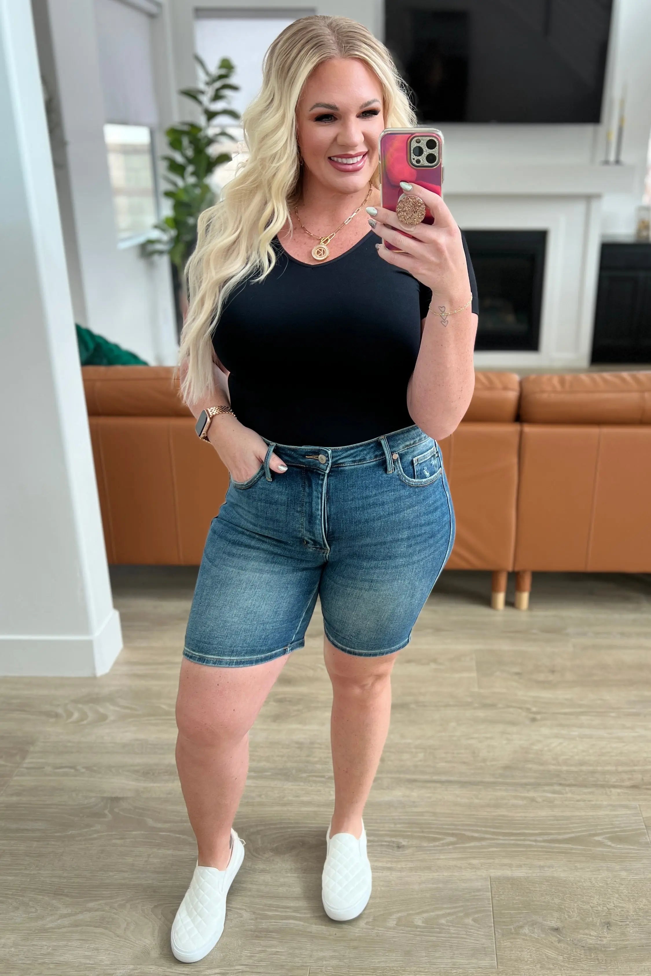 Jessica High Rise Control Top Vintage Wash Cuffed Shorts Ave Shops