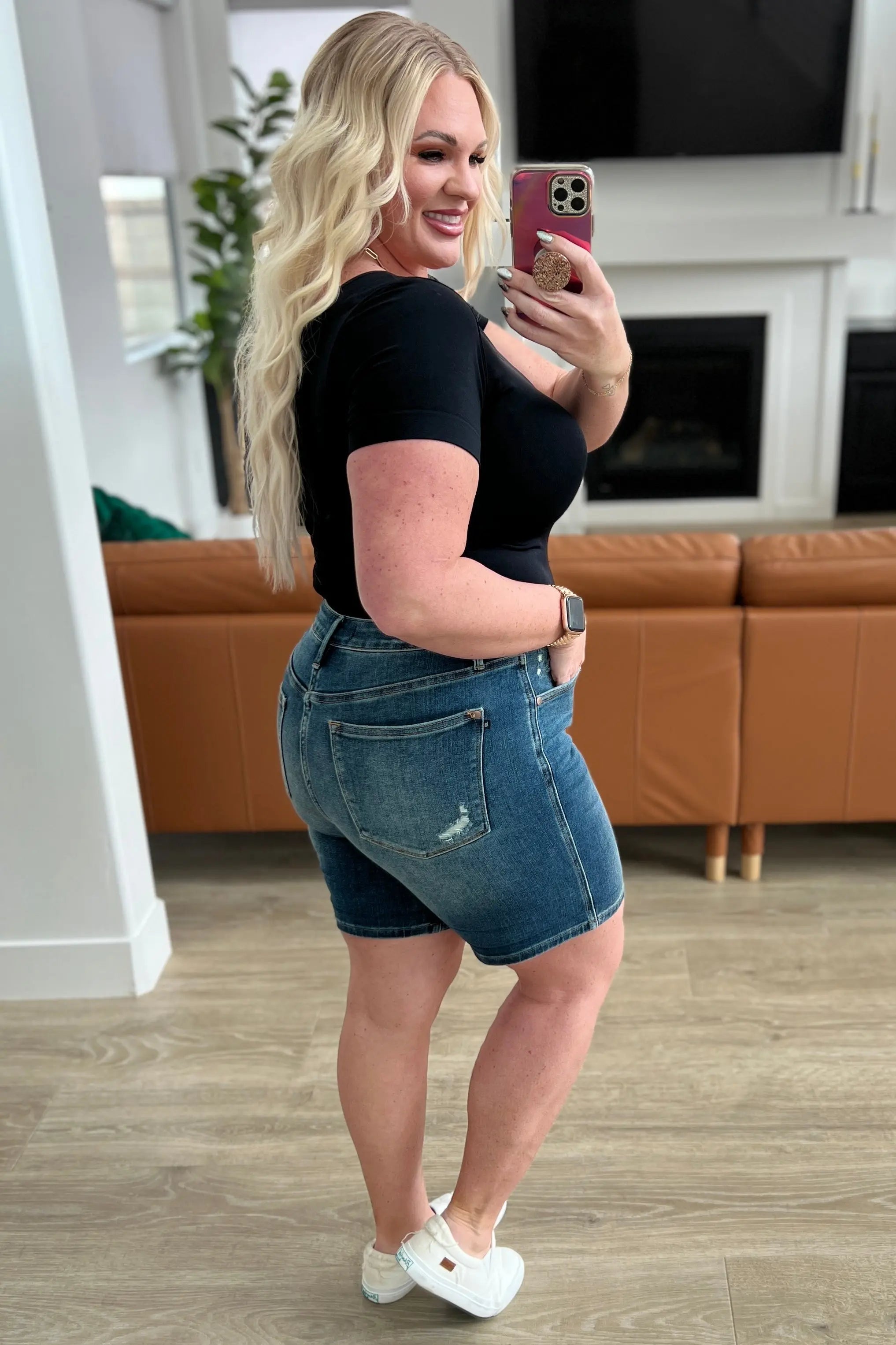 Jessica High Rise Control Top Vintage Wash Cuffed Shorts Ave Shops