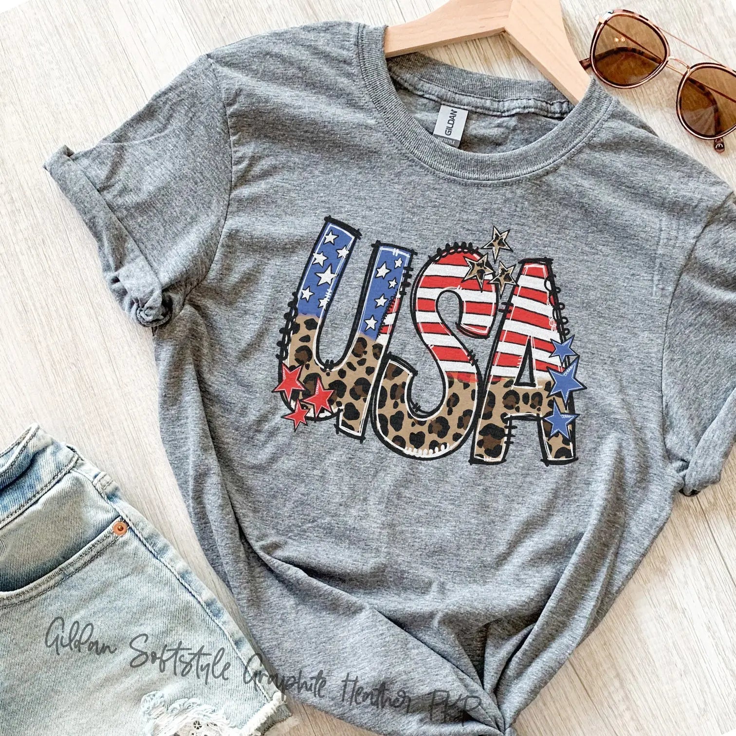 USA Leopard Stars and Stripes Tee Classy Southern Bling