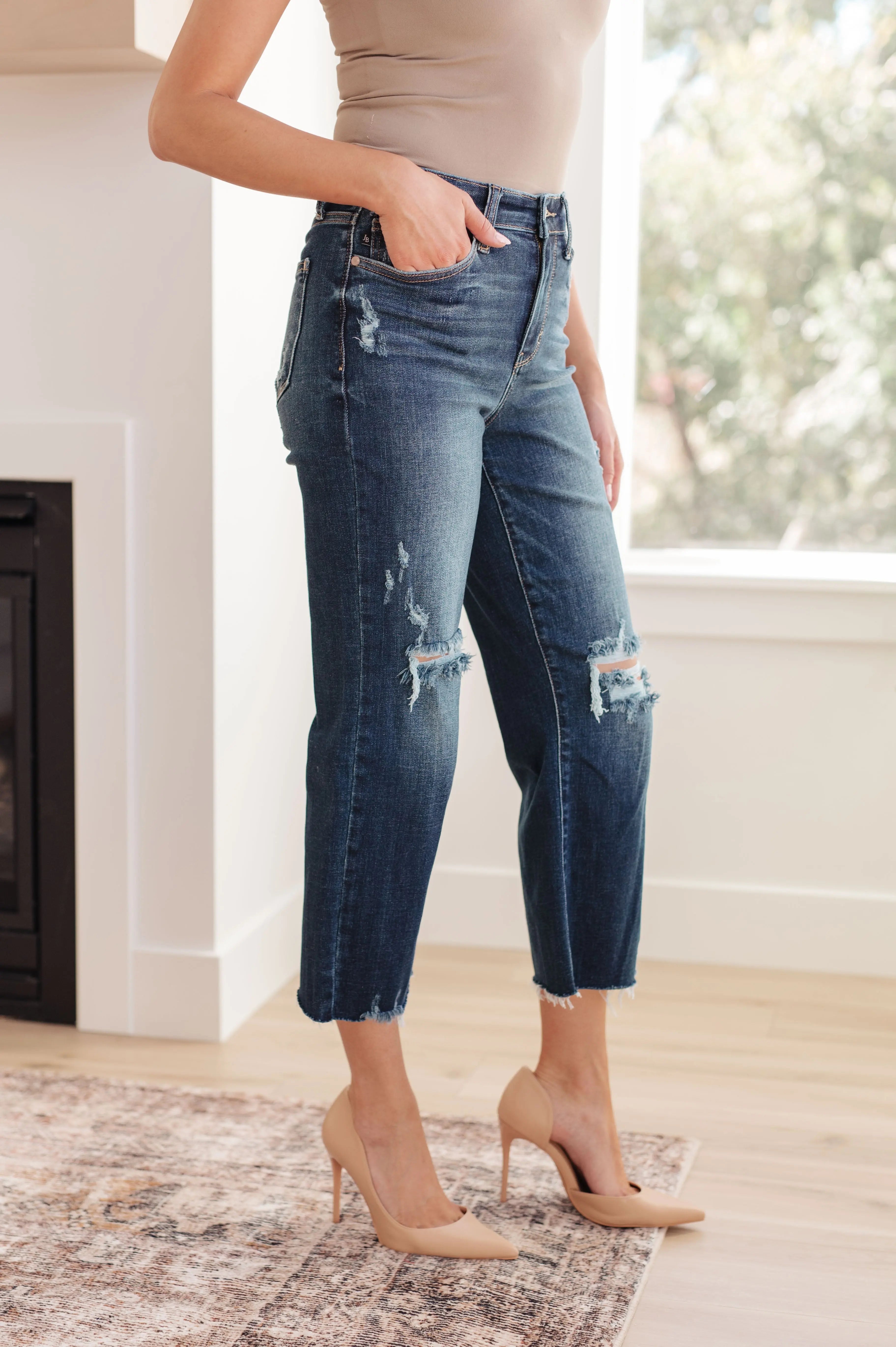 Whitney High Rise Distressed Wide Leg Crop Jeans Ave Shops