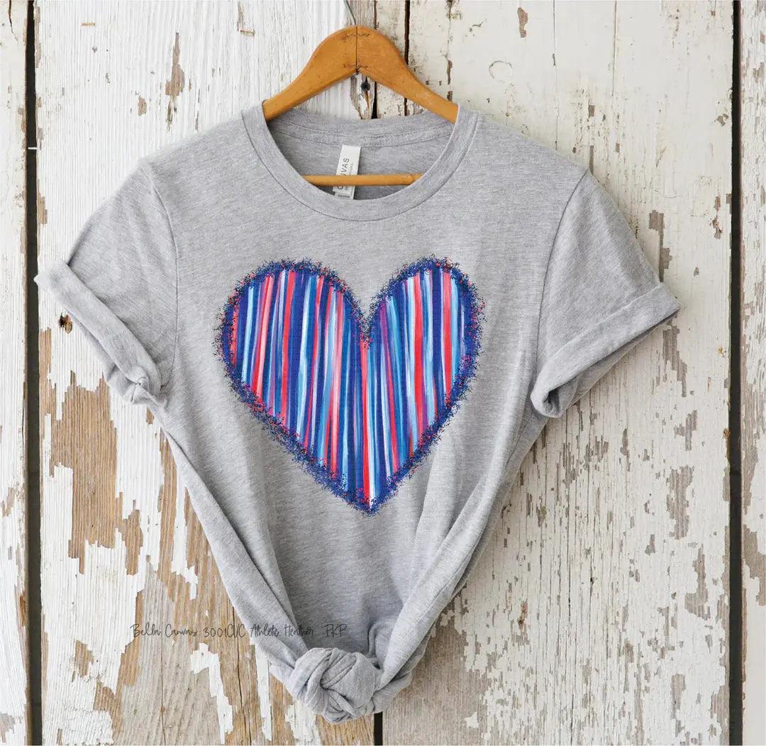 Patriotic Heart Tee- Color options Classy Southern Bling