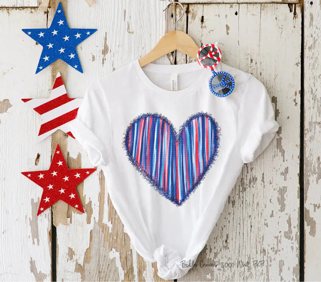Patriotic Heart Tee- Color options Classy Southern Bling