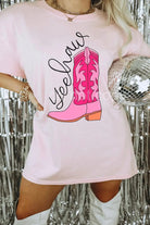 Yeehaw Pink Boot Tee Classy Southern Bling