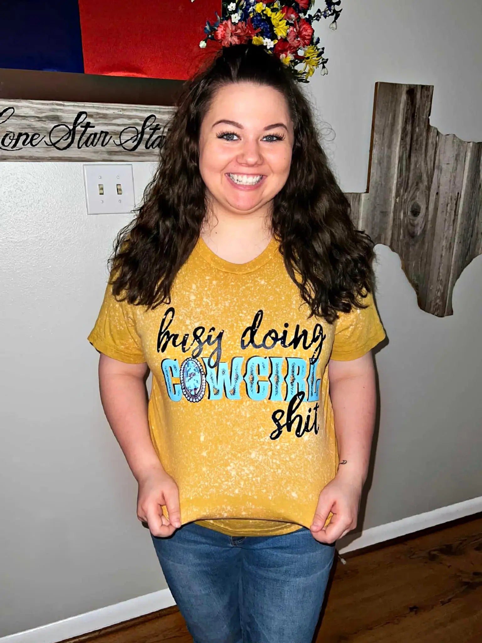 Busy Doing Cowgirl Shit bleached top Classy Southern Bling