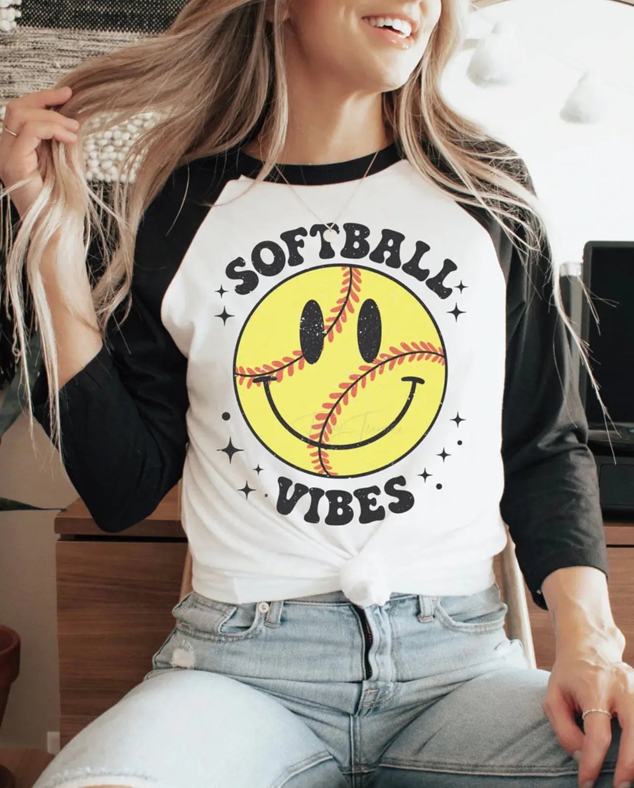 Softball Vibes raglan top Classy Southern Bling